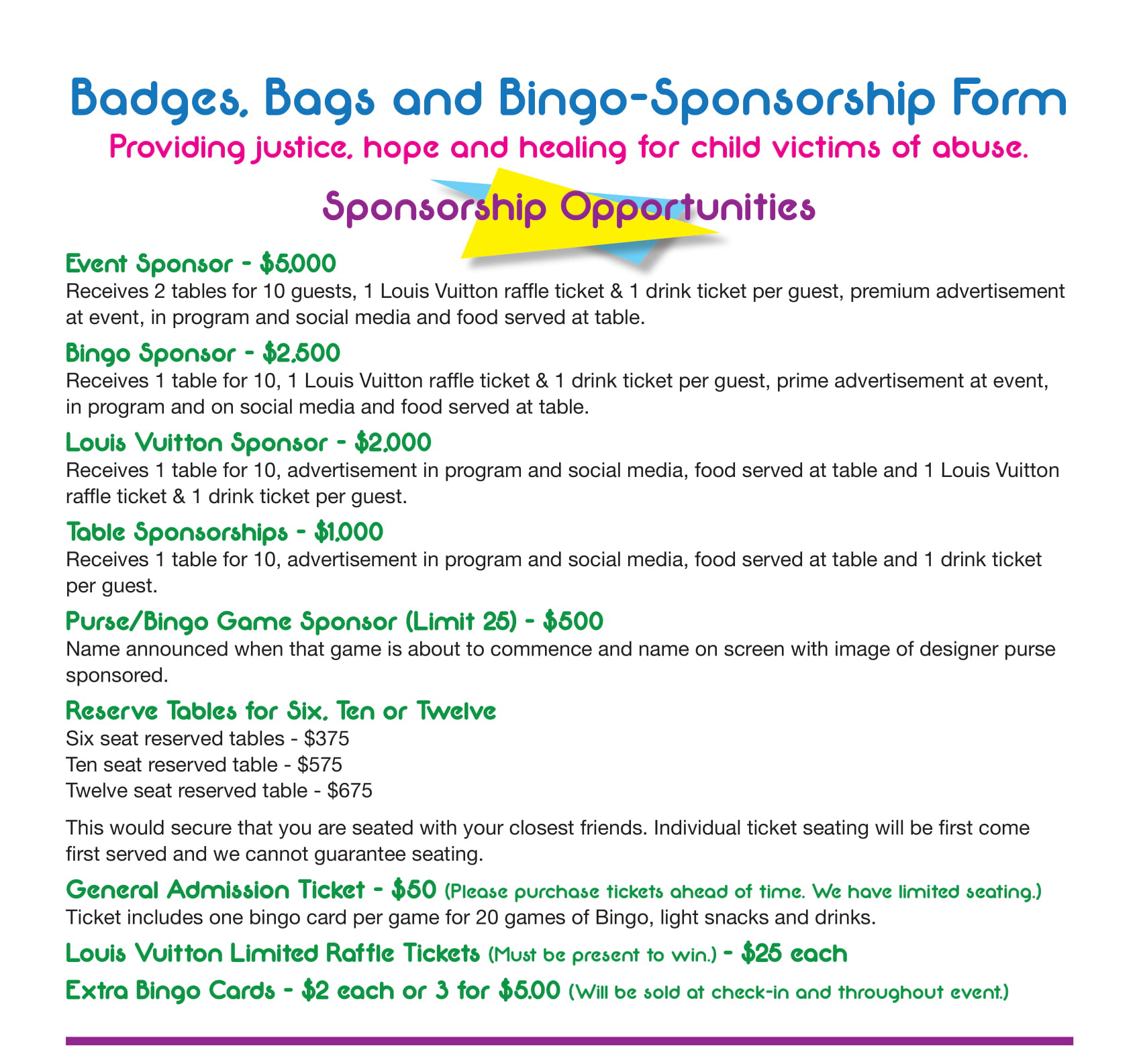 Designer Bag BINGO - Spring - Children&#39;s Advocacy Center of Johnson County